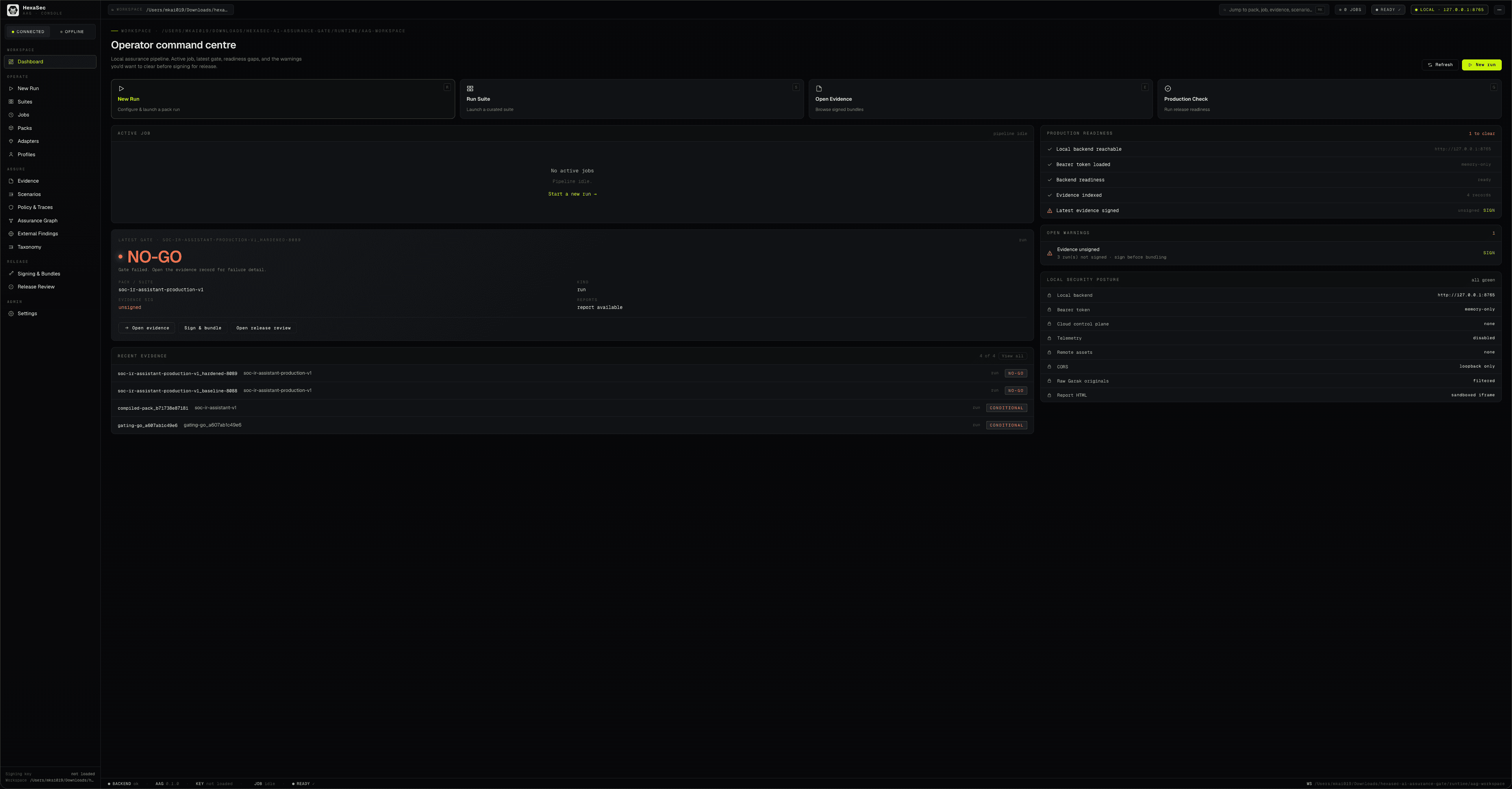 AI Assurance Gate Operator Command Centre interface